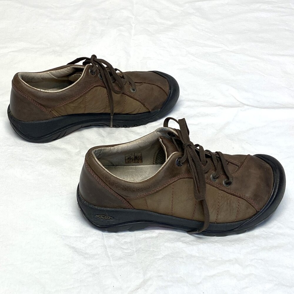 Keen Presidio 7.5 Leather Lace Up Walking Hiking Shoes Walnut Brown Low Top - Picture 3 of 14